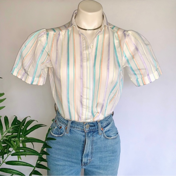 v i n t a g e :: Whimsical Striped Puff Sleeve Buttoned Shirt - Picture 9 of 10